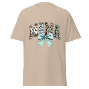 Mama Graphic Tee in Beige with Aqua Bow